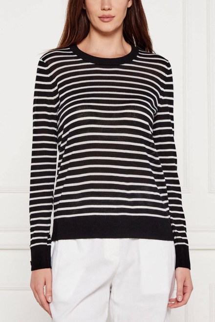 Плетено Stripe Button Slv Ls Swtr MT56191HQC 048 black/white