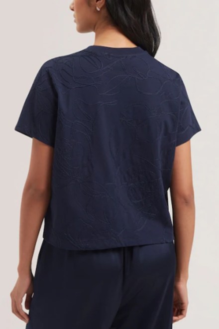 T-Shirt Agaly Short Sleeve All Over Embroidered Boxy 278535 navy