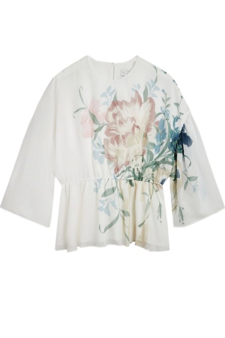 Top Ahlanza Printed Puff Sleeve Peplum 283550 ivory