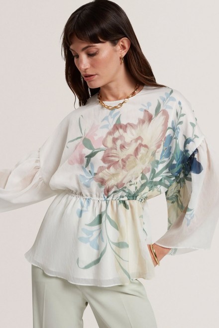 Top Ahlanza Printed Puff Sleeve Peplum 283550 ivory