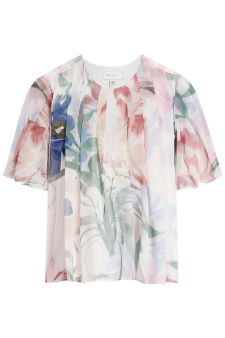 Top Nansii Pleated Angel Sleeve Printed 283553 pink