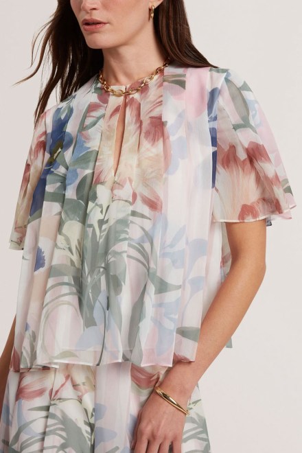 Top Nansii Pleated Angel Sleeve Printed 283553 pink