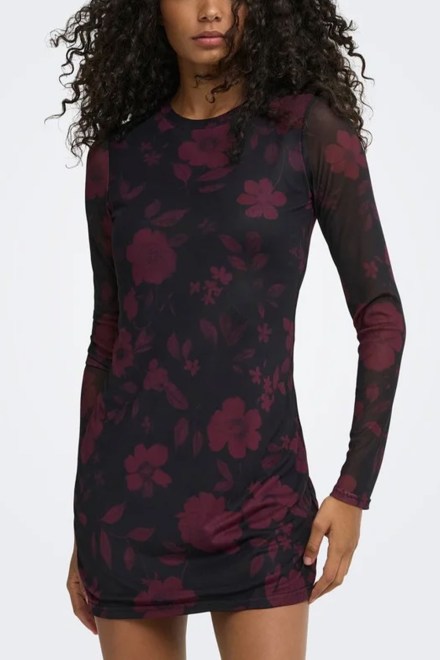 Рокля Onlnova L/S Mesh Short 15380361 C-N10 black/746 fig flowers
