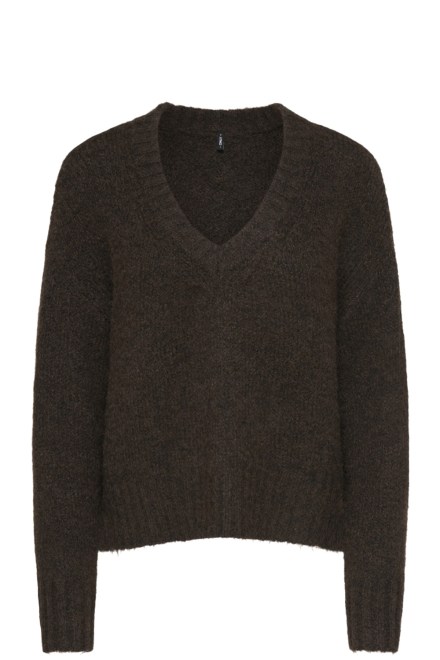 Плетено Onlfiona Loose V-Neck 15382494 19-0915 TCX coffee bean