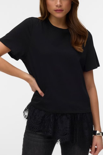 T-Shirt Vmbrit Ss O-Neck Lace 10353960 C-N10 black