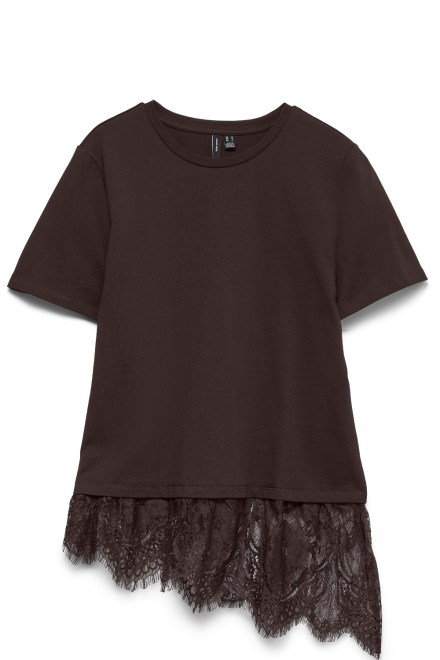 T-Shirt Vmbrit Ss O-Neck Lace 10353960 19-1109 TCX chocolate torte