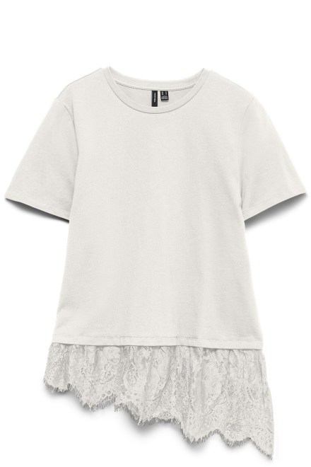 T-Shirt Vmbrit Ss O-Neck Lace 10353960 11-0602 TCX snow white