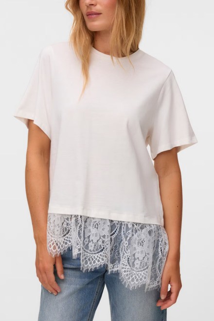 T-Shirt Vmbrit Ss O-Neck Lace 10353960 11-0602 TCX snow white