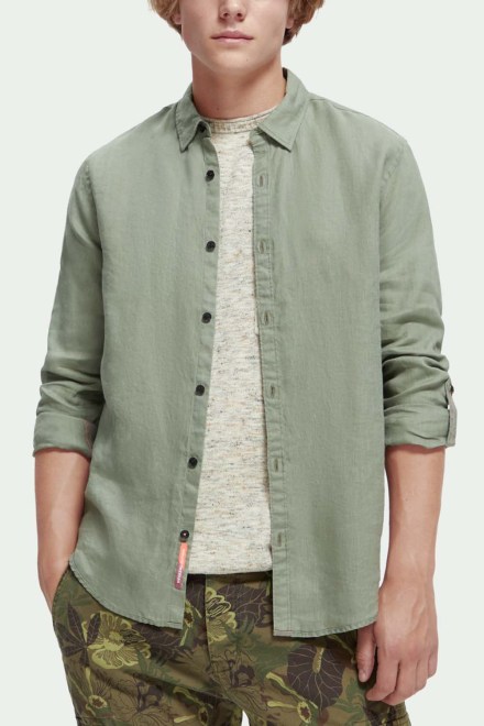 Риза Linen Shirt With Sleeve Roll-Up 171612 SC0115 army