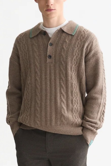 Плетено Soft Knit Polo Cable Dropped Shoulder 183771 210 walnut