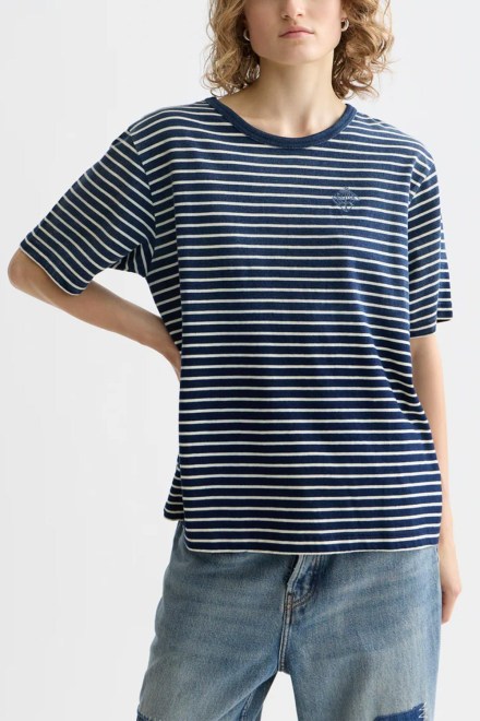 T-Shirt Indigo Washed Loose Fit U9A01089T 222 sand stripe